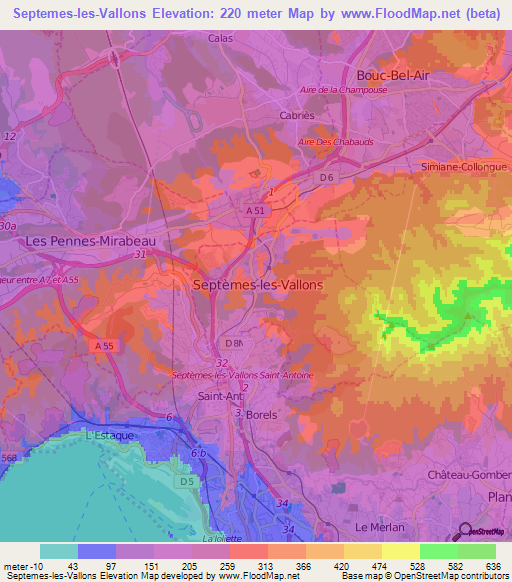 Septemes-les-Vallons,France Elevation Map
