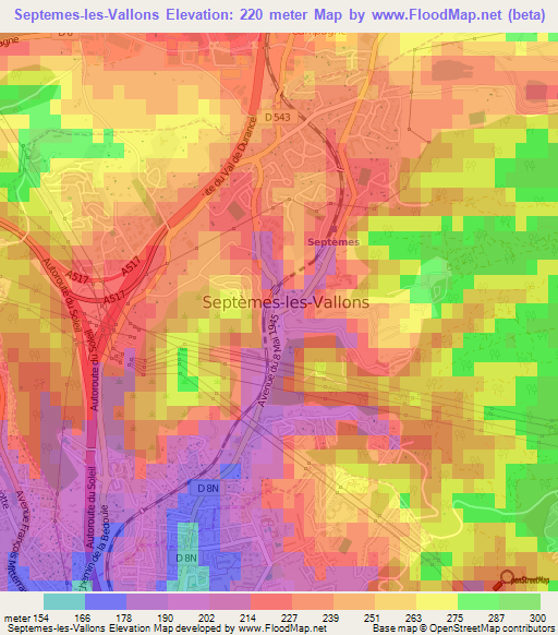Septemes-les-Vallons,France Elevation Map