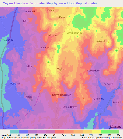 Yaykin,Turkey Elevation Map