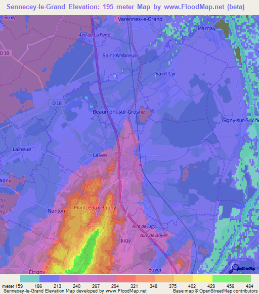 Sennecey-le-Grand,France Elevation Map