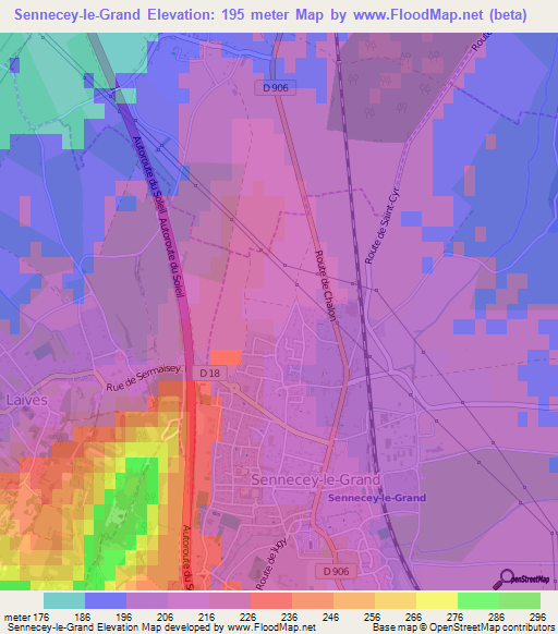 Sennecey-le-Grand,France Elevation Map