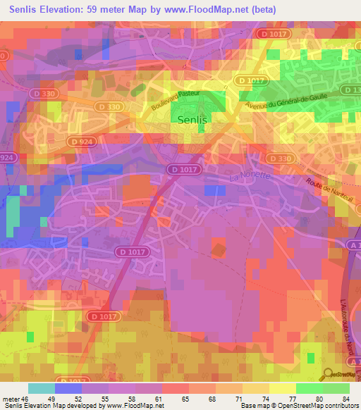 Senlis,France Elevation Map