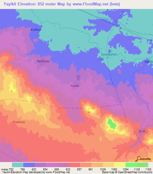 Yayikli,Turkey Elevation Map