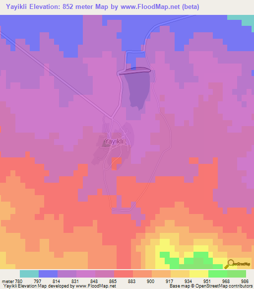 Yayikli,Turkey Elevation Map