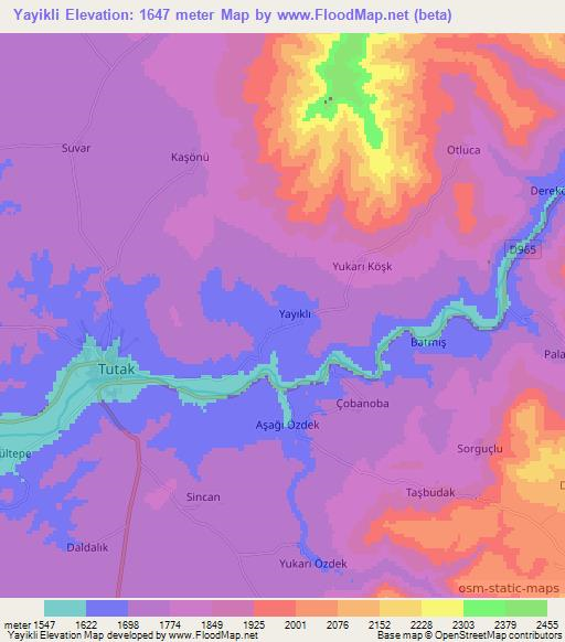 Yayikli,Turkey Elevation Map