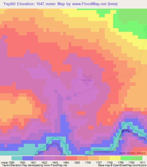 Yayikli,Turkey Elevation Map