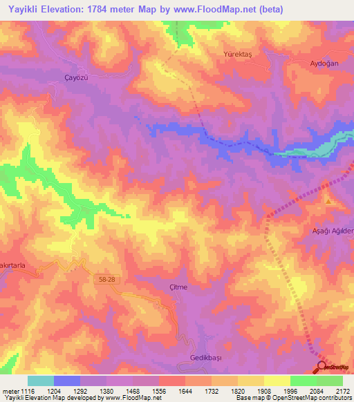 Yayikli,Turkey Elevation Map