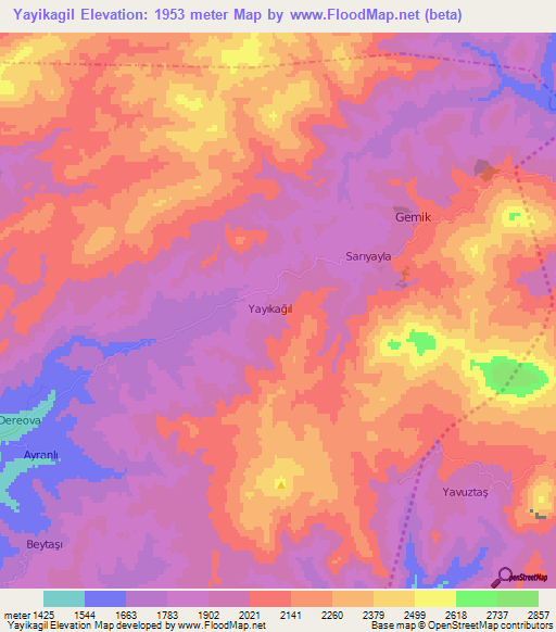 Yayikagil,Turkey Elevation Map