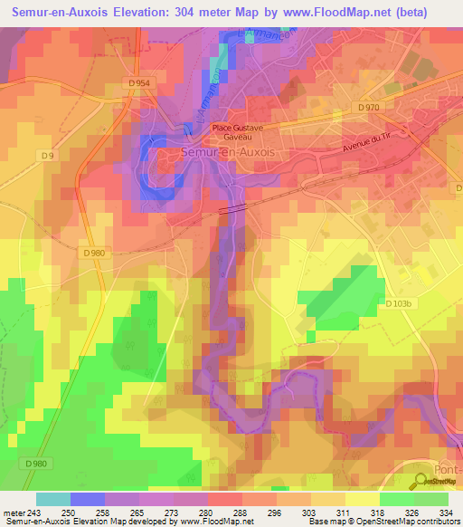 Semur-en-Auxois,France Elevation Map