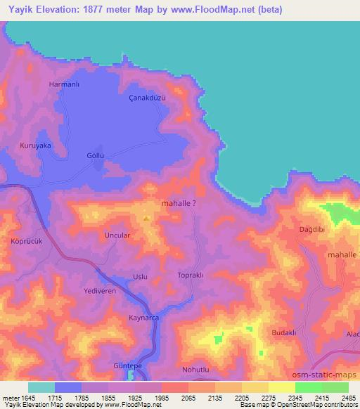 Yayik,Turkey Elevation Map