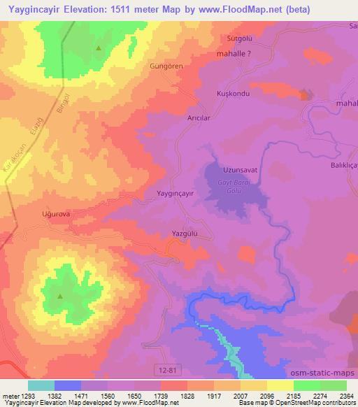 Yaygincayir,Turkey Elevation Map