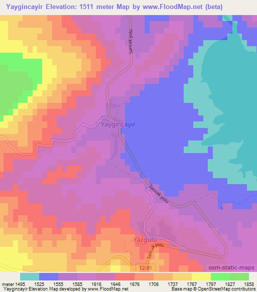 Yaygincayir,Turkey Elevation Map