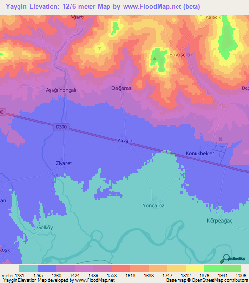 Yaygin,Turkey Elevation Map