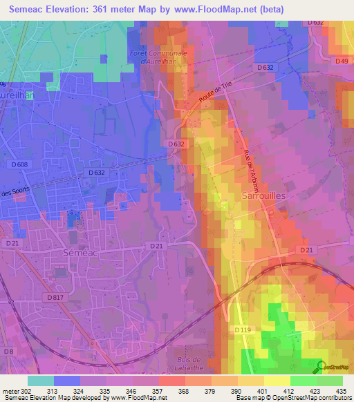 Semeac,France Elevation Map