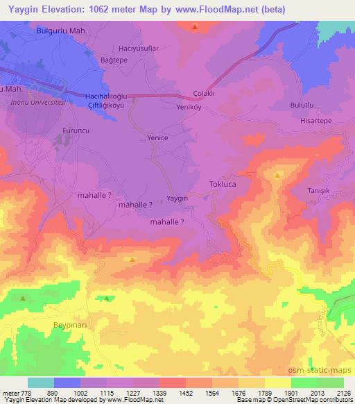 Yaygin,Turkey Elevation Map