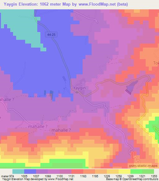 Yaygin,Turkey Elevation Map