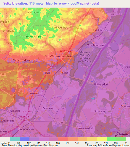 Seltz,France Elevation Map