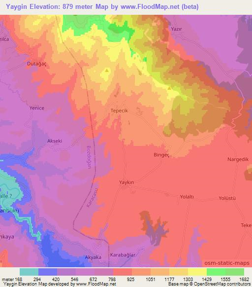 Yaygin,Turkey Elevation Map