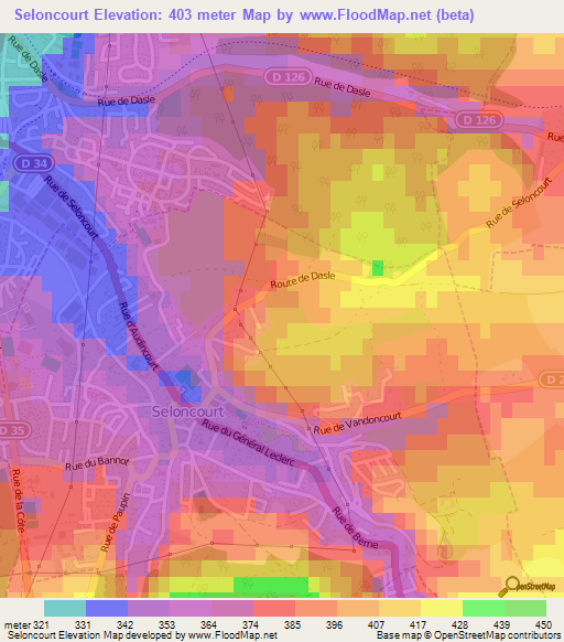 Seloncourt,France Elevation Map