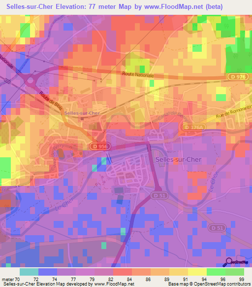 Selles-sur-Cher,France Elevation Map