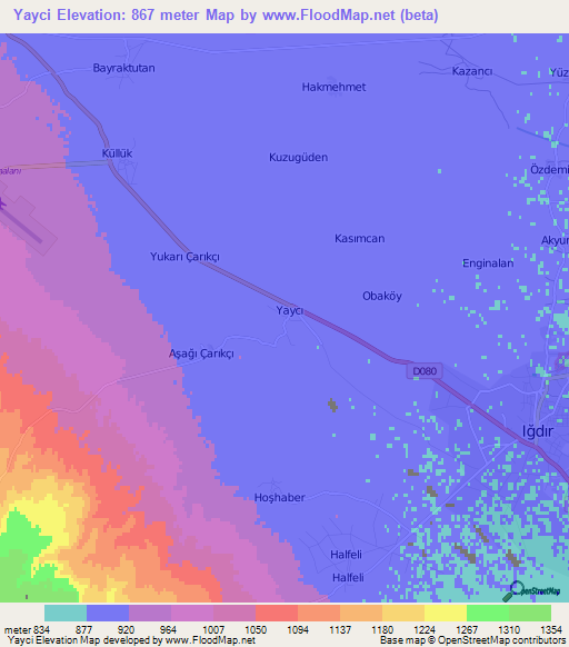 Yayci,Turkey Elevation Map