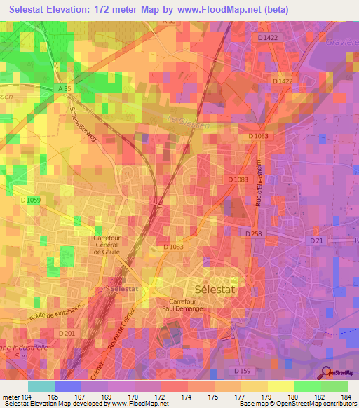 Selestat,France Elevation Map