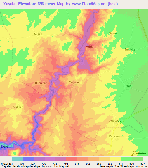 Yayalar,Turkey Elevation Map