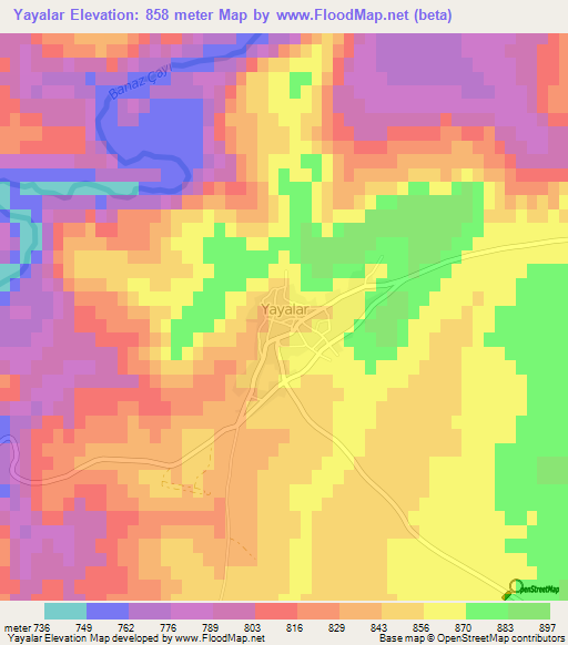 Yayalar,Turkey Elevation Map