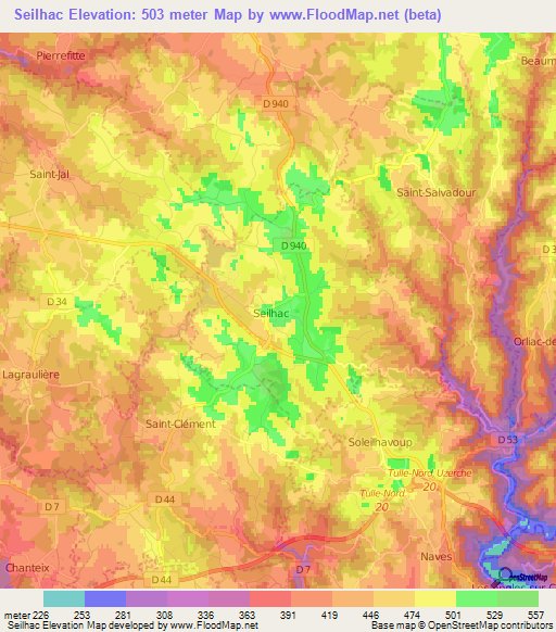 Seilhac,France Elevation Map