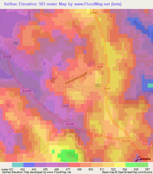 Seilhac,France Elevation Map