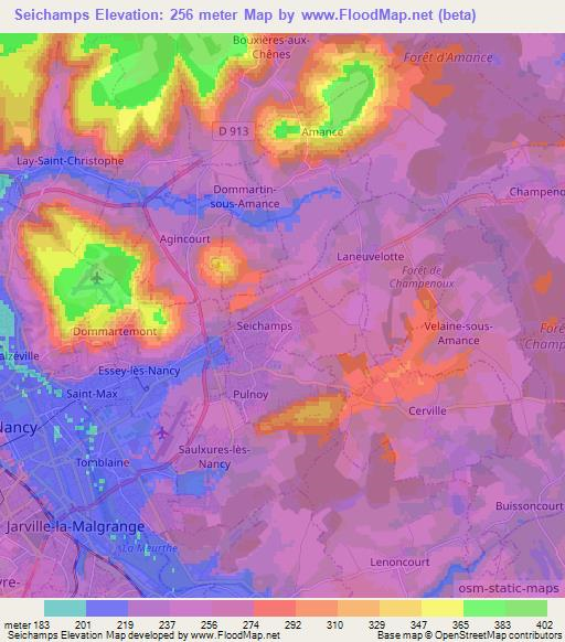 Seichamps,France Elevation Map