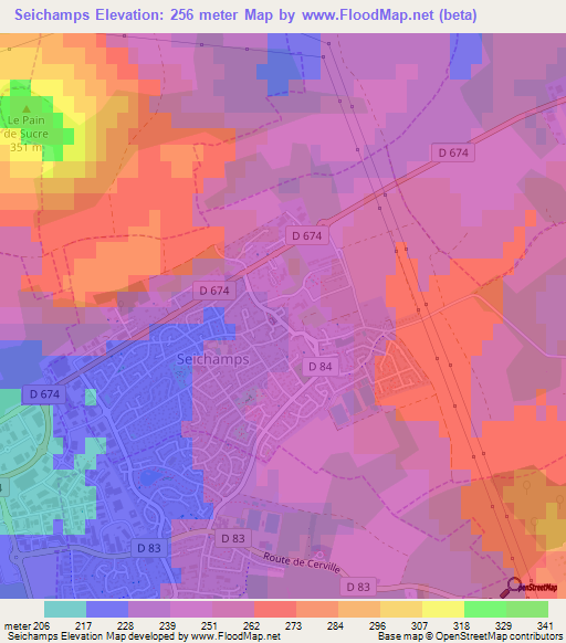 Seichamps,France Elevation Map