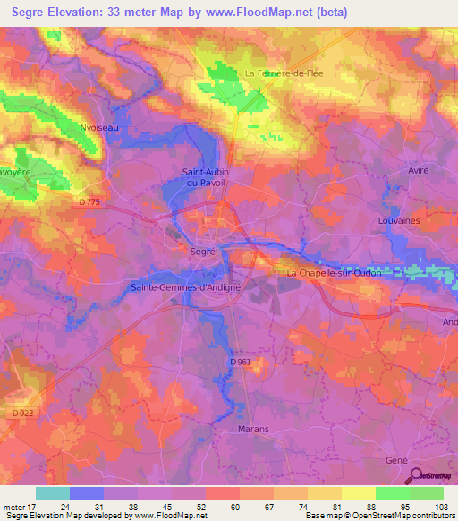 Segre,France Elevation Map