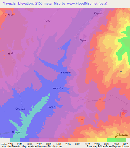 Yavuzlar,Turkey Elevation Map