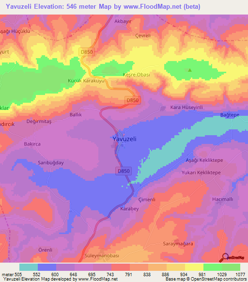 Yavuzeli,Turkey Elevation Map