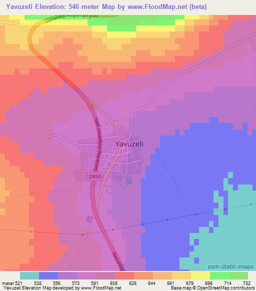 Yavuzeli,Turkey Elevation Map