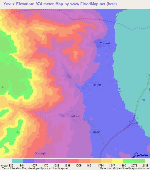 Yavuz,Turkey Elevation Map