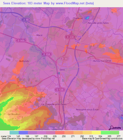 Sees,France Elevation Map