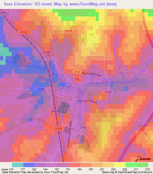 Sees,France Elevation Map