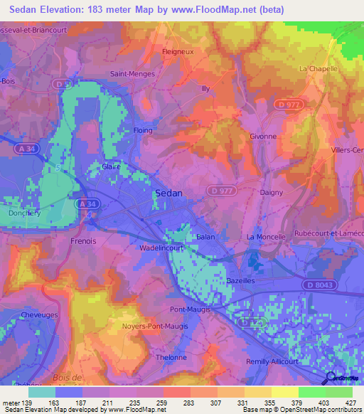 Sedan,France Elevation Map