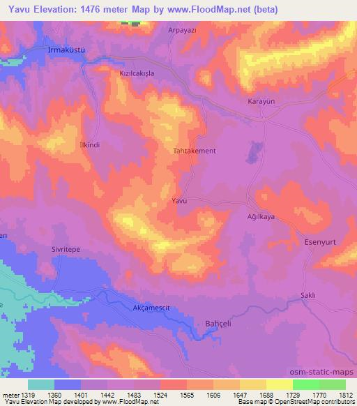 Yavu,Turkey Elevation Map