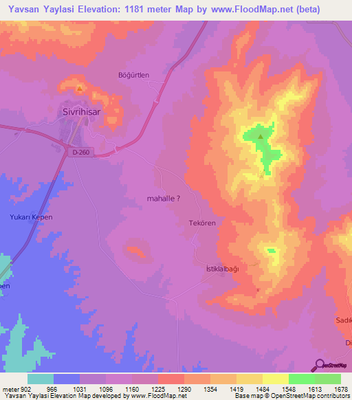 Yavsan Yaylasi,Turkey Elevation Map