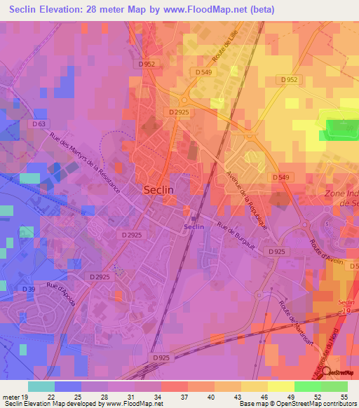 Seclin,France Elevation Map