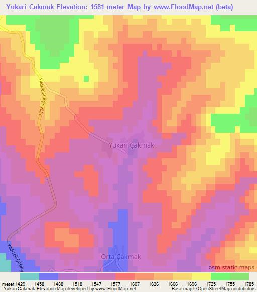 Yukari Cakmak,Turkey Elevation Map