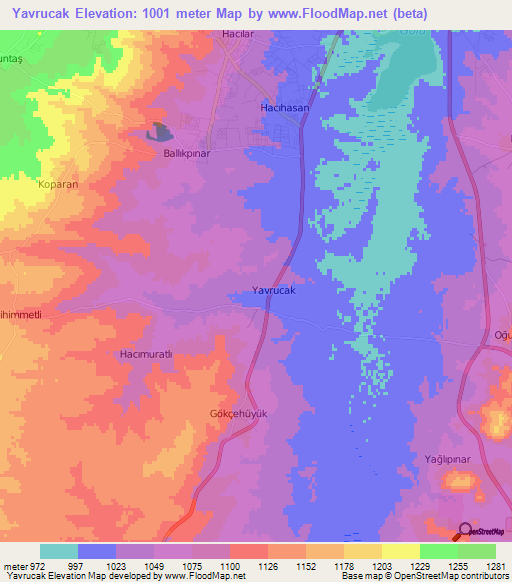 Yavrucak,Turkey Elevation Map