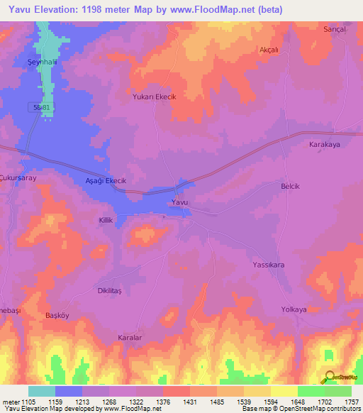 Yavu,Turkey Elevation Map