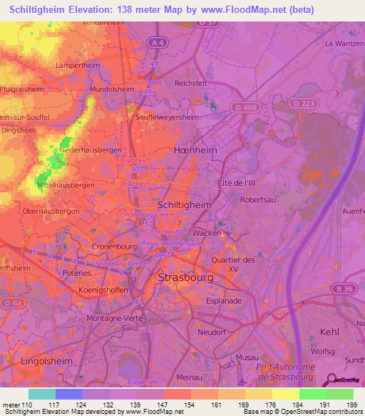 Schiltigheim,France Elevation Map