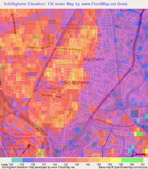 Schiltigheim,France Elevation Map