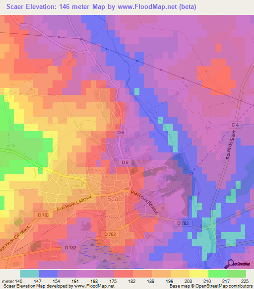 Scaer,France Elevation Map