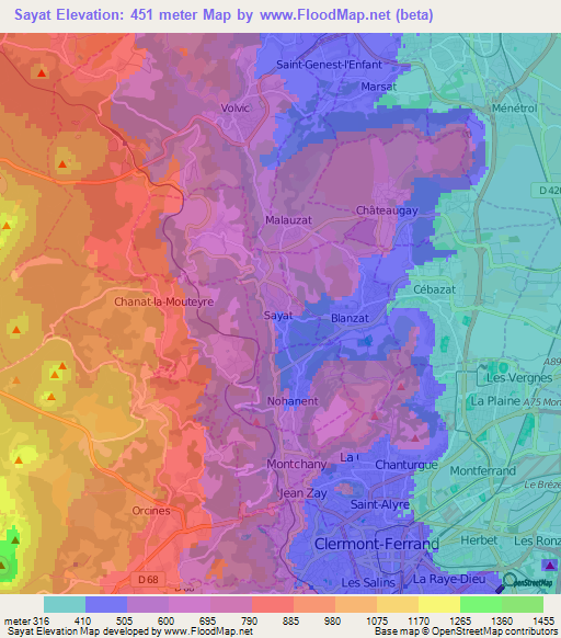 Sayat,France Elevation Map